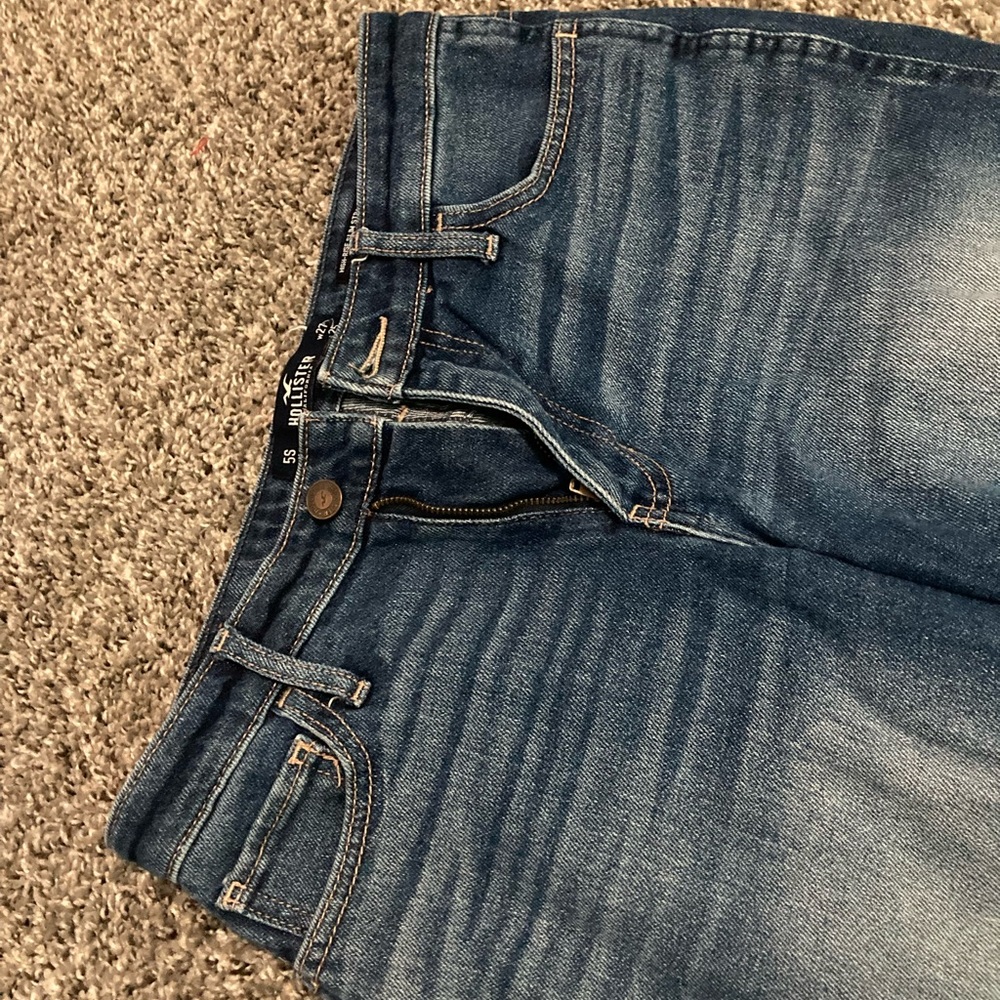 Hollister distressed high rise slim straight vintage stretch blue jeans, size 27